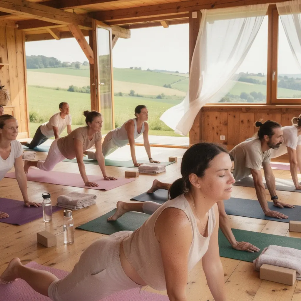 Grupa ludzi w ruchu, łącząca oddech z płynnymi przejściami.