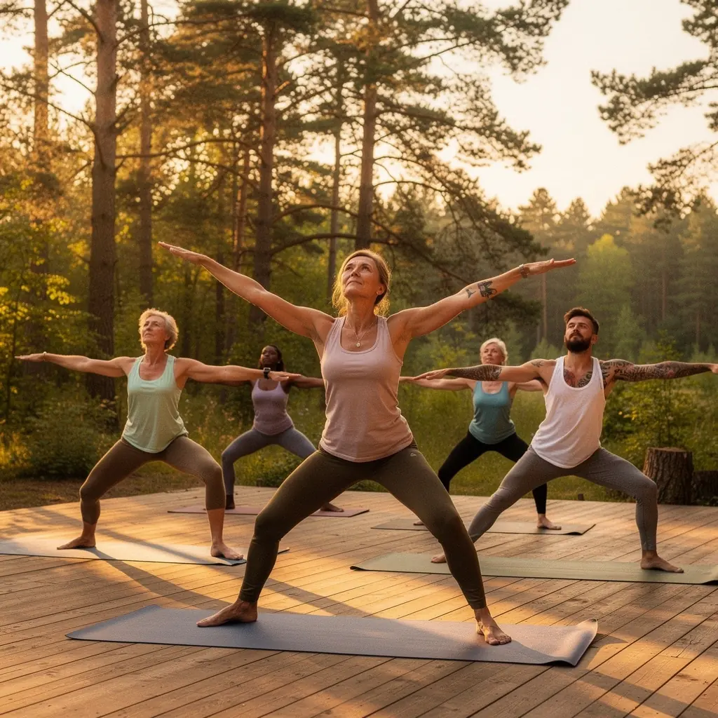 Osoba wykonująca płynny ruch w asanie, harmonijnie synchronizując oddech z ruchem ciała.