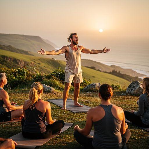 Podczas zajęć, uczestnicy w harmonijnym ruchu i oddechu.